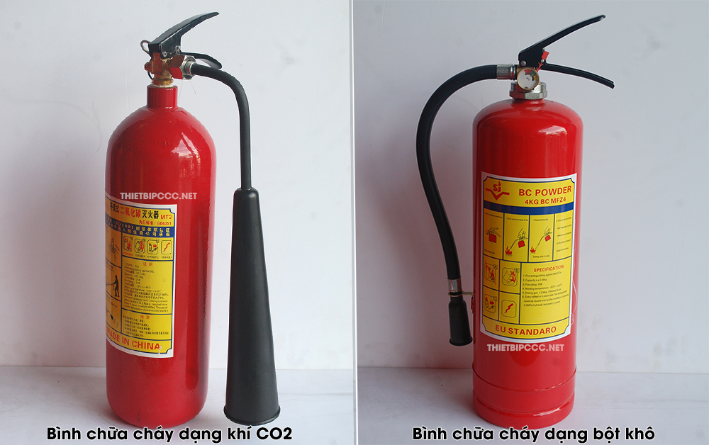 So sánh bình chữa cháy Co2 và bột